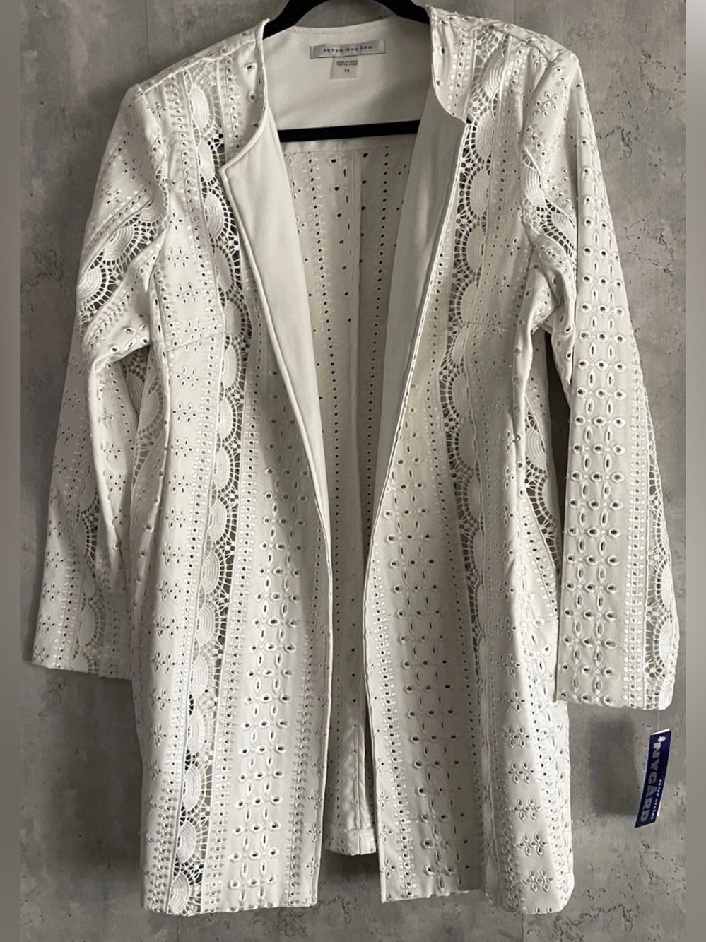 NWT Peter Nygard HighSociety Open Front Wht Eyelet Over Jacket Veg Leather Sz14